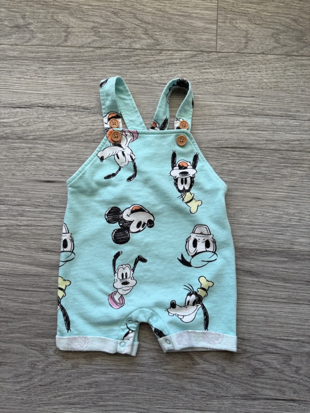 Disney Aqua Mickey & Friends Shortalls with Buttons